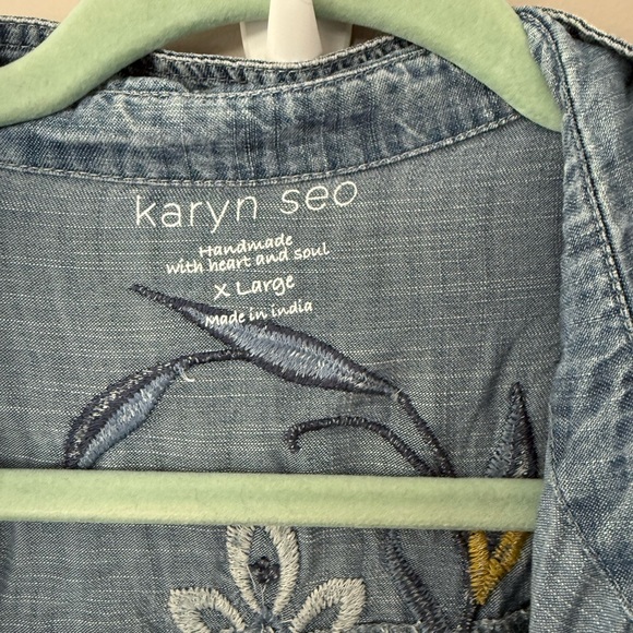 Floral Embroidered Denim Shirt Dress - Picture 3 of 9